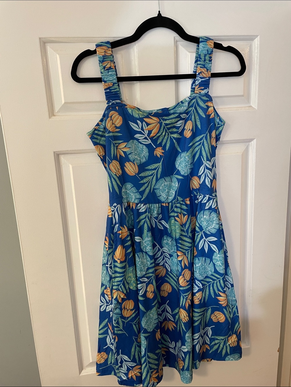 Blue Floral Midi Dress with Tropical Print swim cover up new no tags